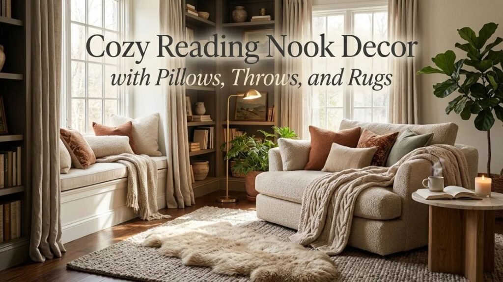 Cozy Reading Nook Decor with Pillows, Throws, and Rugs