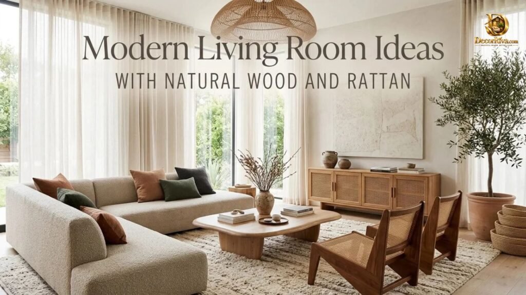 Modern Living Room Ideas With Natural Wood and Rattan